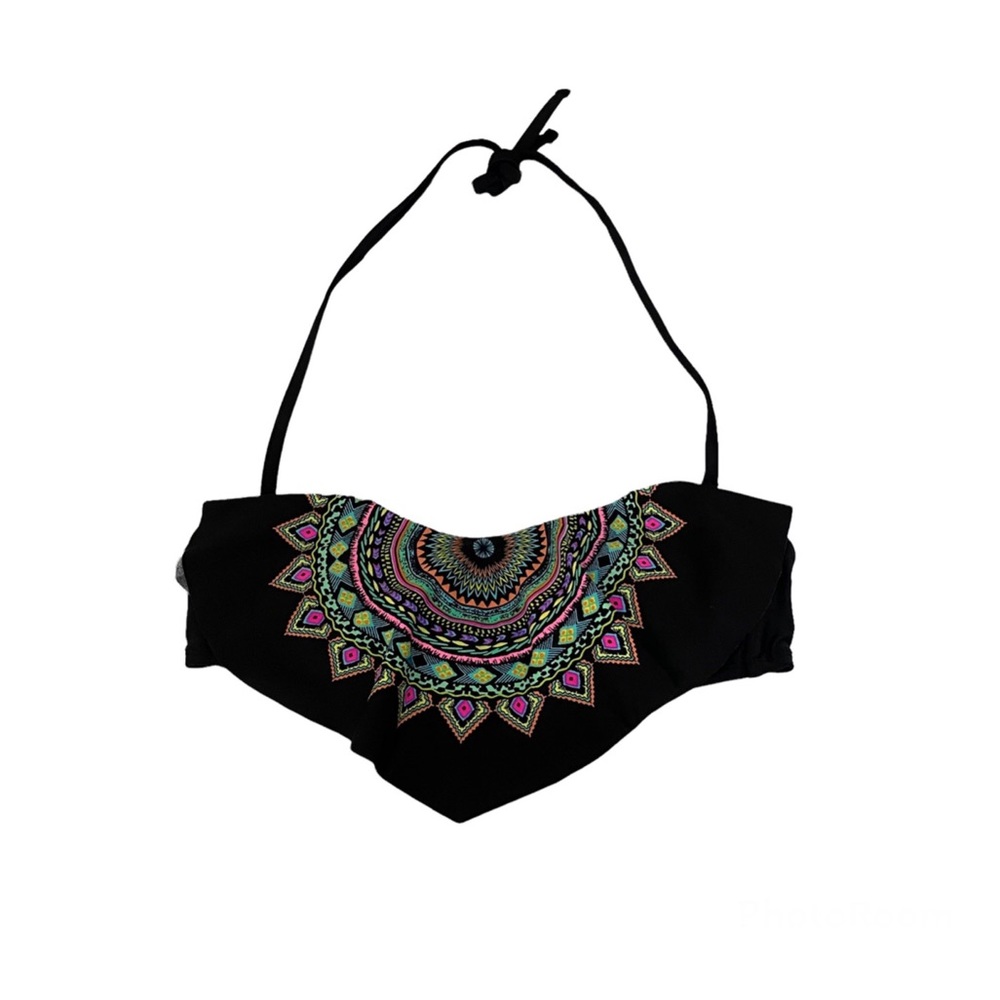 Xhilaration Black Boho Tribal Multicolored Bandeau Halter Bikini Swim Top
